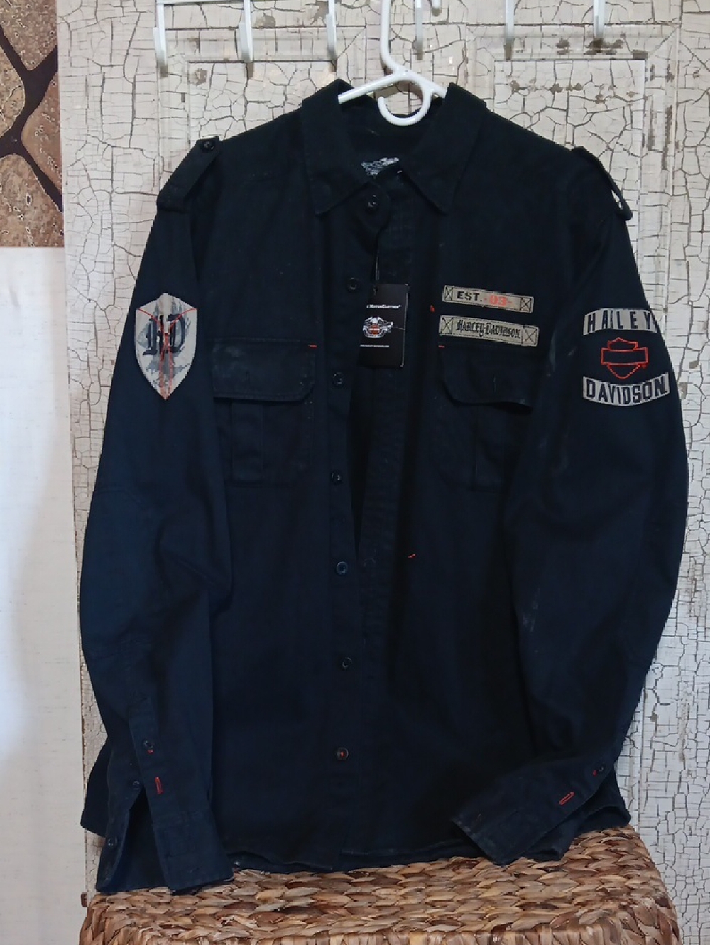 Harley-Davidson Black Button-Up Shirt with Red Accent Patches